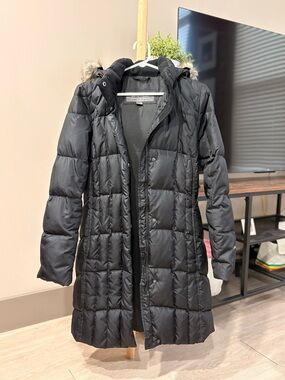 Eddie Bauer Black Long Down Parka Hooded Puffer Coat - Women XS
